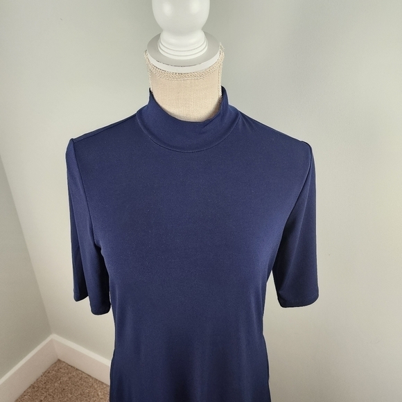 Susan Graver Liquid Knit Mock Neck Elbow Sleeve Dress With Side Pockets Size XS - Picture 5 of 13